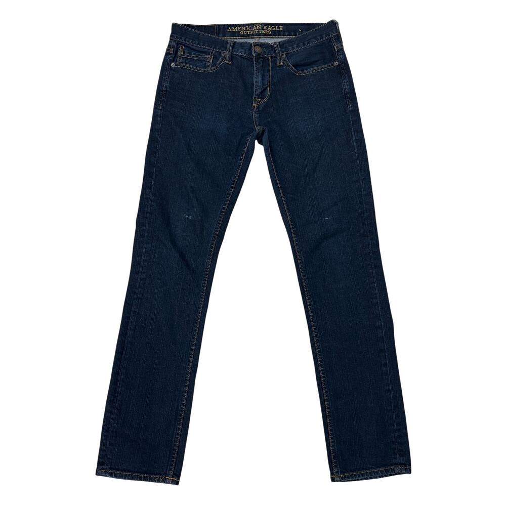 American Eagle Jeans Mens 30x32 Blue Skinny Distressed Stretch Dark Wash *READ*